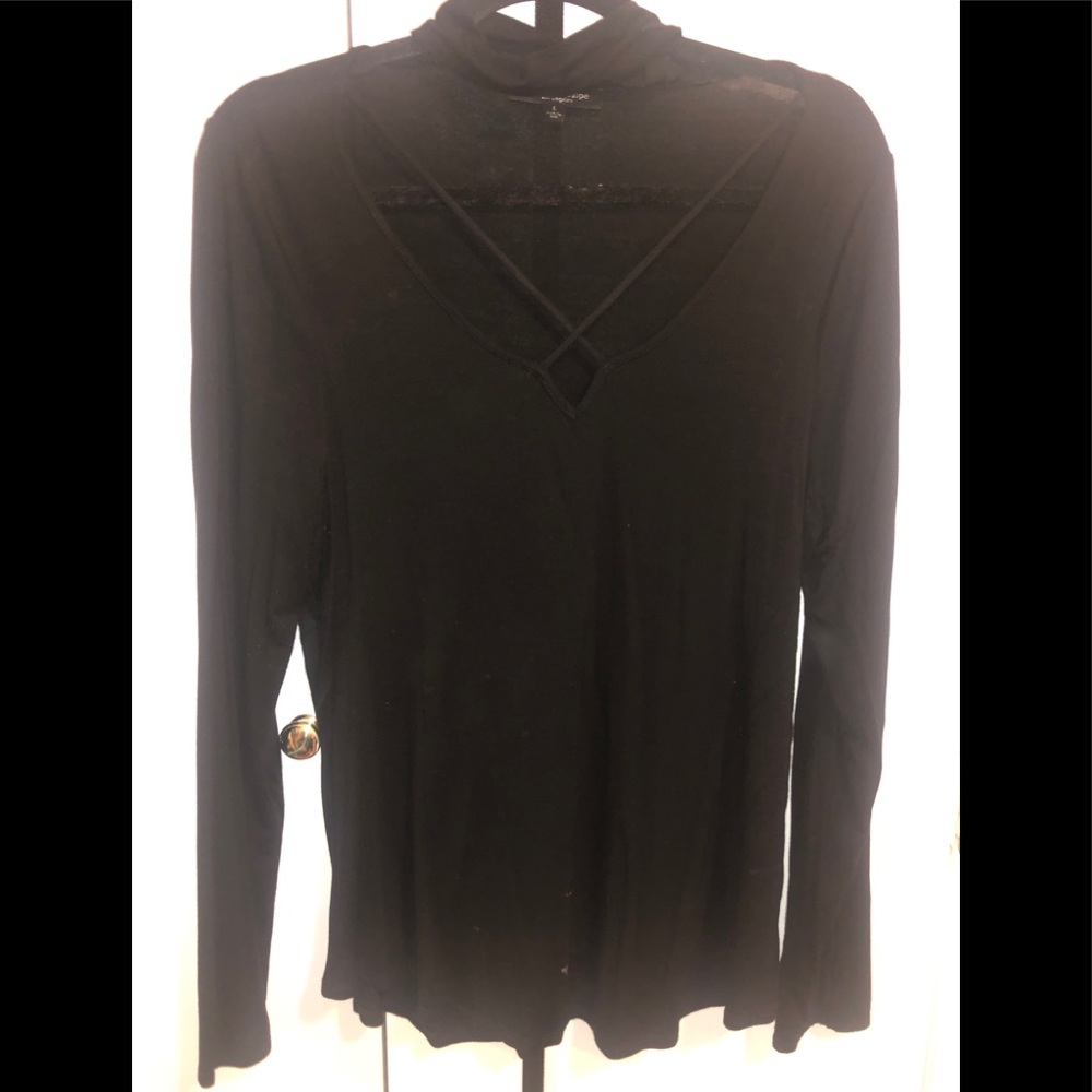 💚Green Envelope Black Long Sleeve Top Sz Large